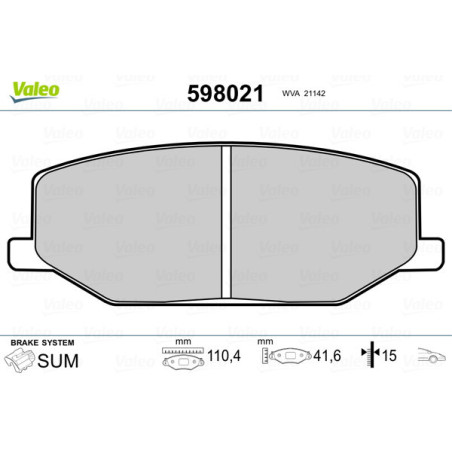 VALEO 598021 Brake Pads Set Front for