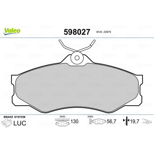 VALEO 598027 Brzdové platničky Predné pre