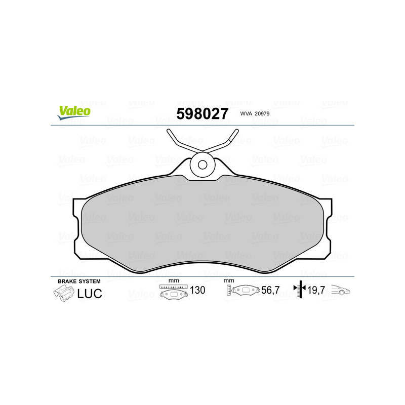 VALEO 598027 Brzdové platničky Predné pre