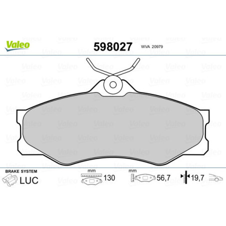 VALEO 598027 Brzdové platničky Predné pre