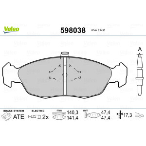 VALEO 598038 Brzdové platničky Predné pre