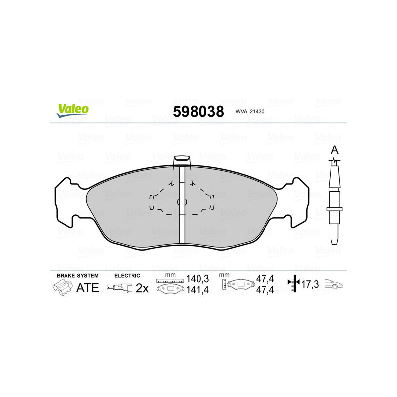 VALEO 598038 Brzdové destičky Přední pro
