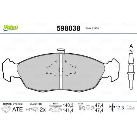 VALEO 598038 Klocki hamulcowe Przód dla
