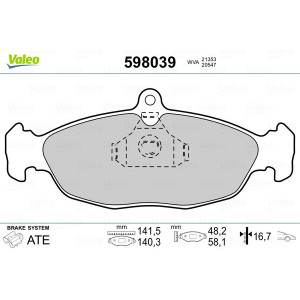 VALEO 598039 Brzdové platničky Predné pre
