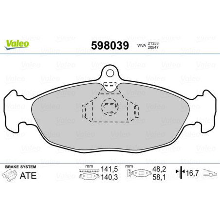 VALEO 598039 Klocki hamulcowe Przód dla