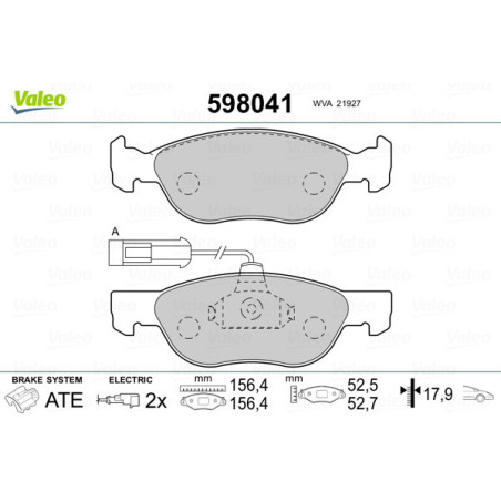 VALEO 598041 Brzdové destičky Přední pro