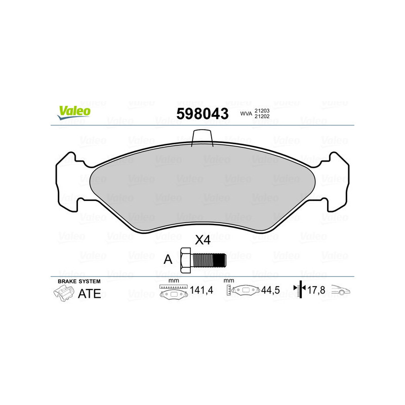 VALEO 598043 Brzdové destičky Přední pro