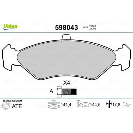 VALEO 598043 Plaquettes de frein Avant pour