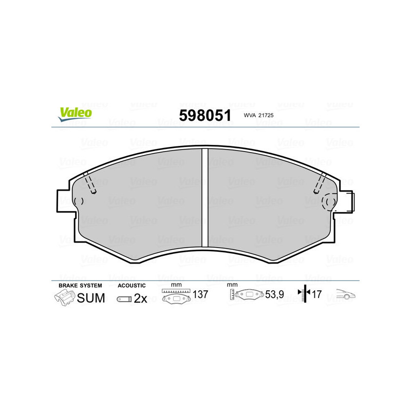 VALEO 598051 Pastillas de freno Delantero para