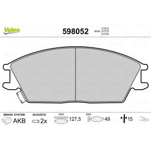VALEO 598052 Pastillas de freno Delantero para