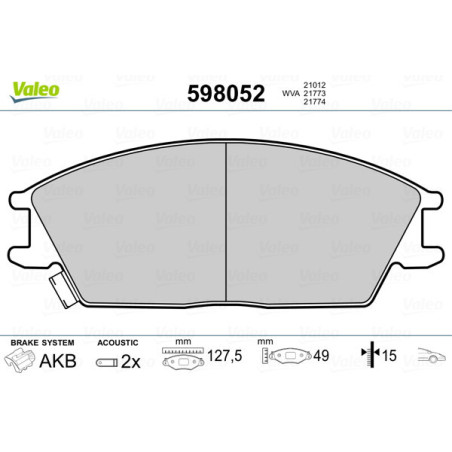 VALEO 598052 Plaquettes de frein Avant pour