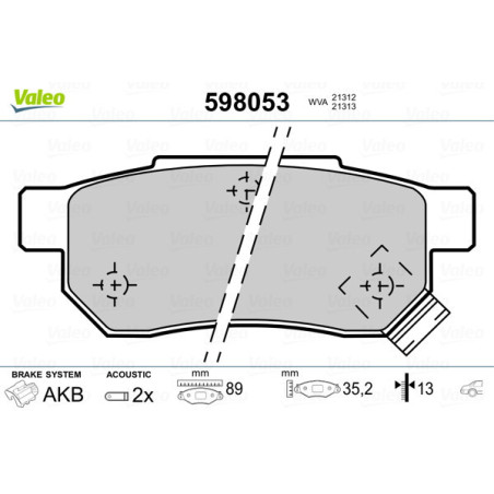 VALEO 598053 Klocki hamulcowe Tył dla