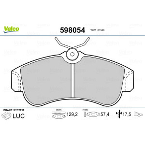 VALEO 598054 Brzdové platničky Predné pre
