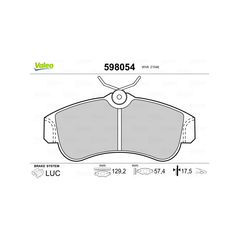 VALEO 598054 Brzdové platničky Predné pre