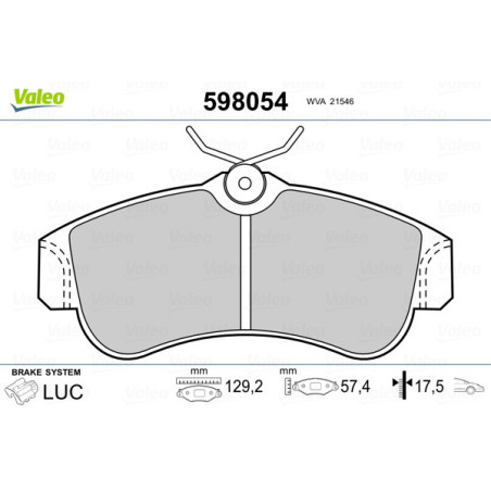 VALEO 598054 Brake Pads Set Front for