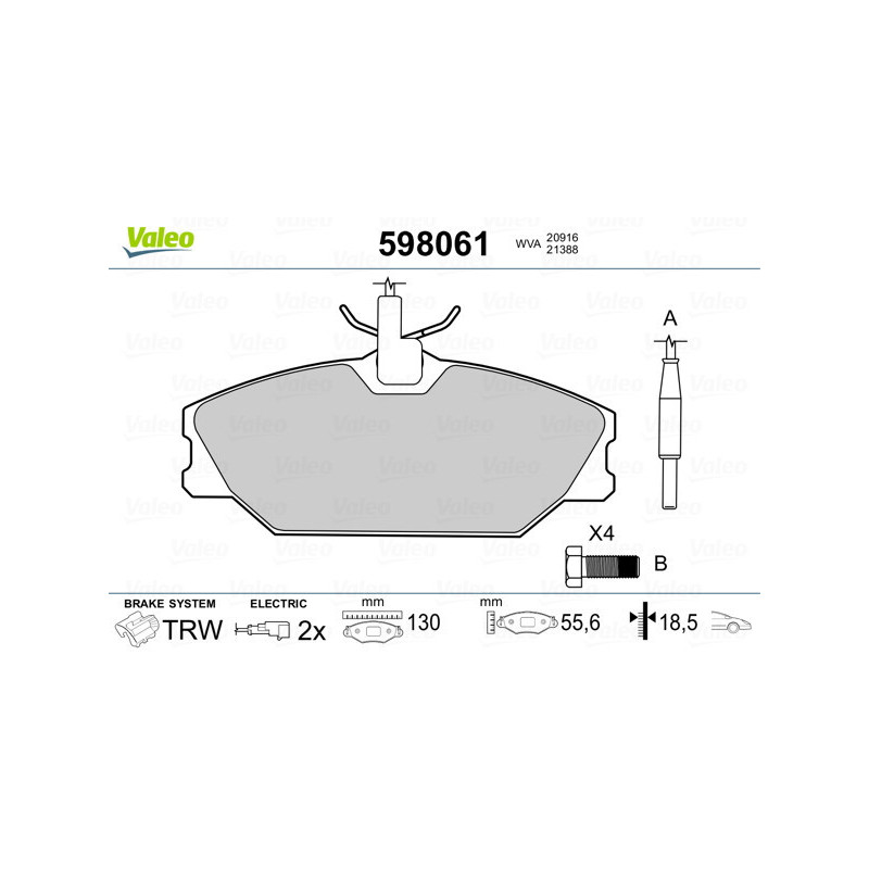 VALEO 598061 Brzdové platničky Predné pre
