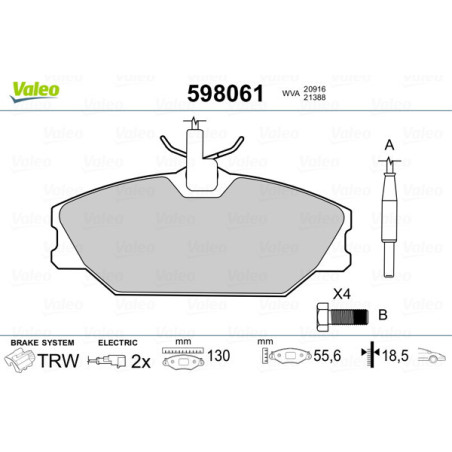 VALEO 598061 Brzdové platničky Predné pre