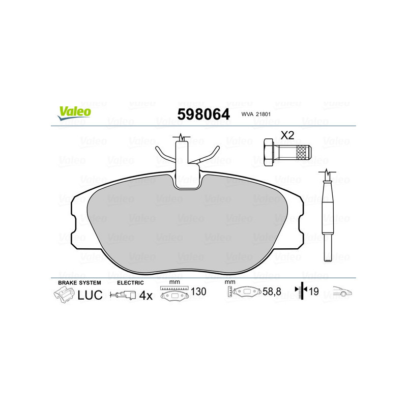 VALEO 598064 Brzdové platničky Predné pre