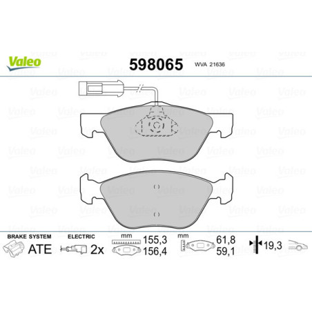 VALEO 598065 Pastillas de freno Delantero para