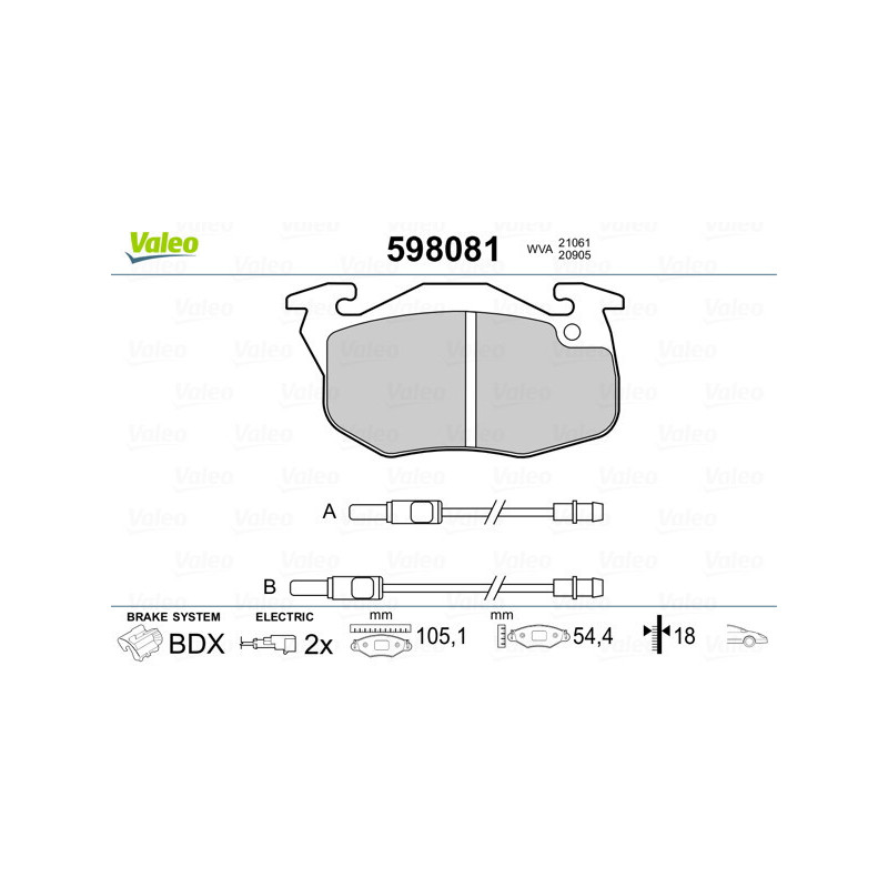 VALEO 598081 Brzdové platničky Predné pre