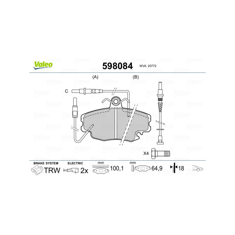 VALEO 598084 Brzdové platničky Predné pre