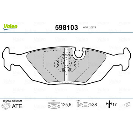 VALEO 598103 Klocki hamulcowe Tył dla