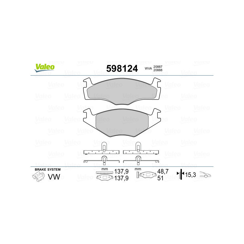 VALEO 598124 Brzdové platničky Predné pre