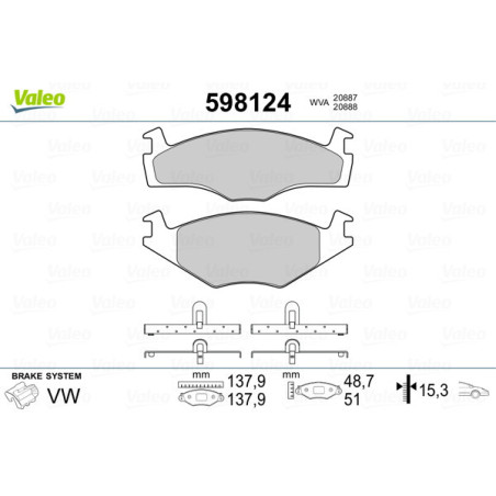 VALEO 598124 Klocki hamulcowe Przód dla