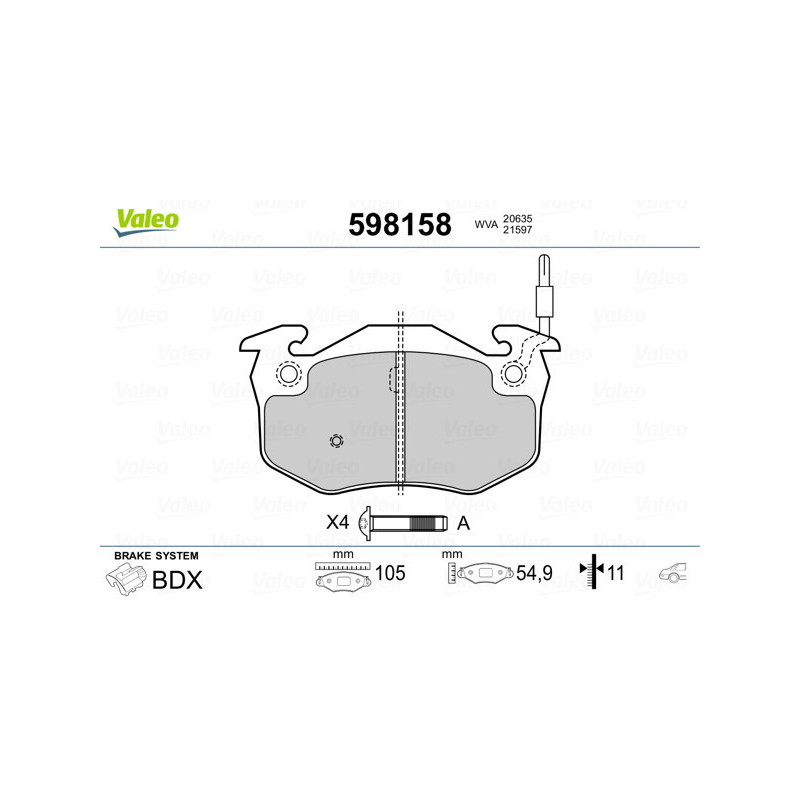 VALEO 598158 Plaquettes de frein Arrière pour