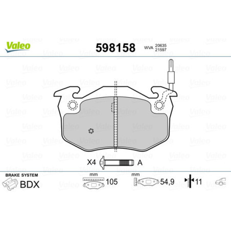 VALEO 598158 Pastillas de freno Trasero para