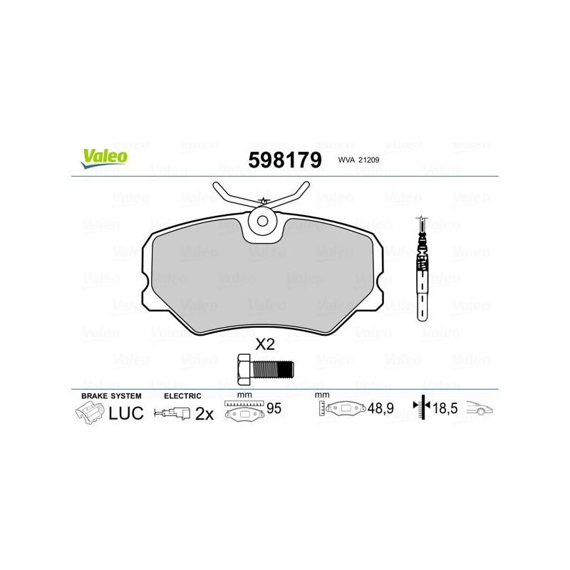 VALEO 598179 Brzdové destičky Přední pro