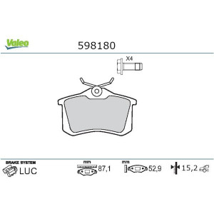 VALEO 598180 Pastillas de freno Trasero para