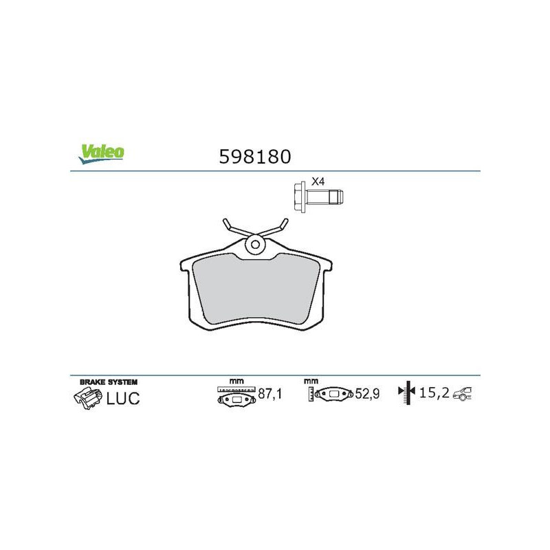 VALEO 598180 Pastiglie freno Posteriore per