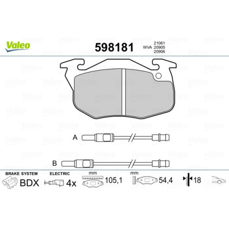 VALEO 598181 Brzdové platničky Predné pre