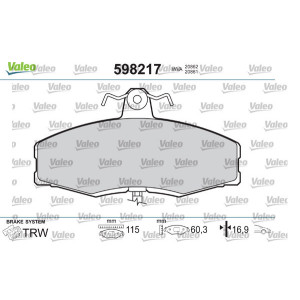 VALEO 598217 Brzdové destičky Přední pro