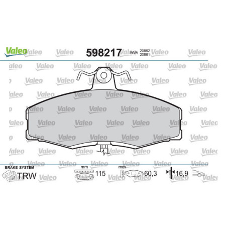 VALEO 598217 Klocki hamulcowe Przód dla