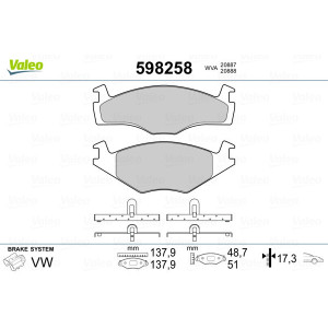 VALEO 598258 Pastiglie freno Anteriore per