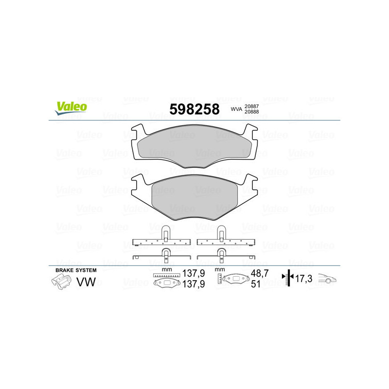 VALEO 598258 Plaquettes de frein Avant pour
