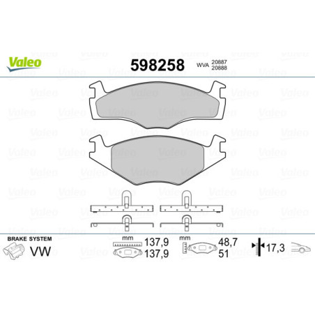 VALEO 598258 Brzdové platničky Predné pre