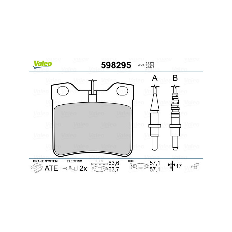 VALEO 598295 Brzdové platničky Zadné pre