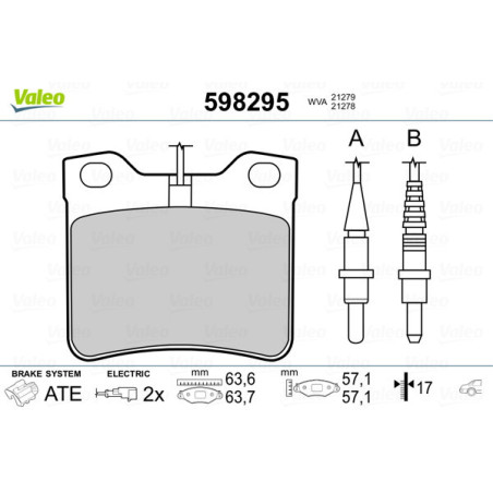 VALEO 598295 Pastillas de freno Trasero para