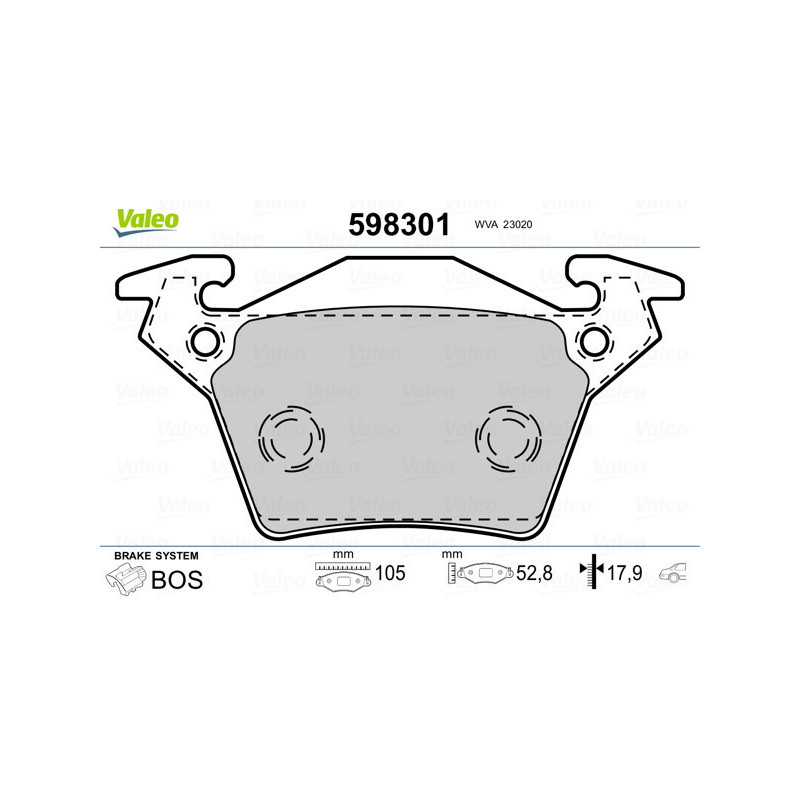 VALEO 598301 Klocki hamulcowe Tył dla
