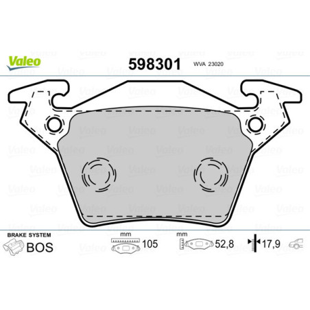 VALEO 598301 Pastiglie freno Posteriore per