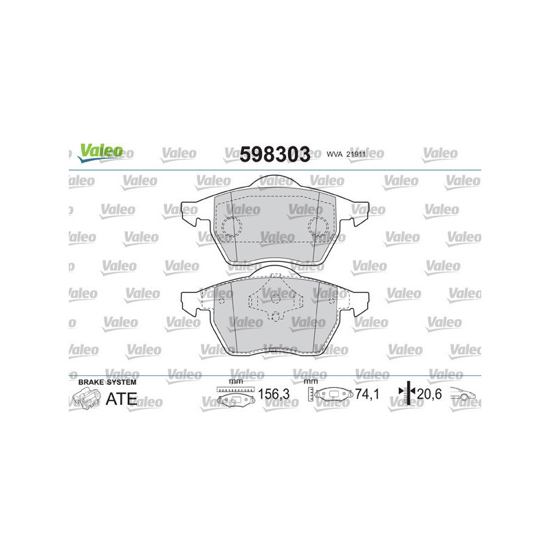 VALEO 598303 Brzdové destičky Přední pro