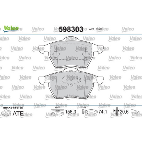 VALEO 598303 Brzdové platničky Predné pre