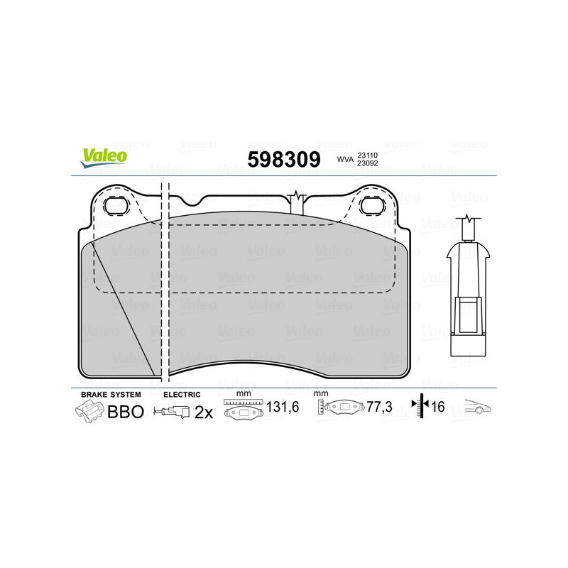 VALEO 598309 Klocki hamulcowe Przód dla