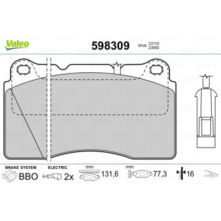 VALEO 598309 Pastiglie freno Anteriore per