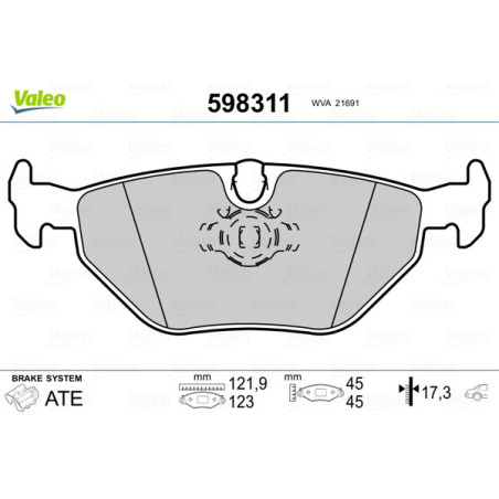 VALEO 598311 Plaquettes de frein Arrière pour