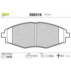 VALEO 598316 Brzdové platničky Predné pre