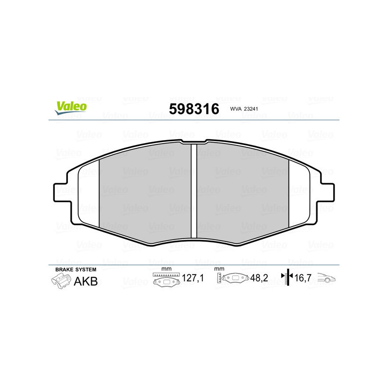 VALEO 598316 Brake Pads Set Front for